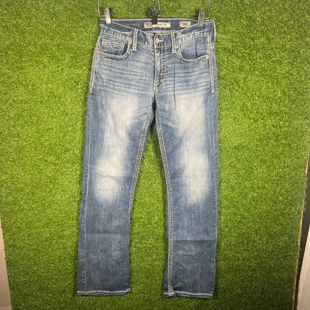 BKE Carter Relaxed Straight Leg Jeans Mens 30L Medium Wash Blue Denim